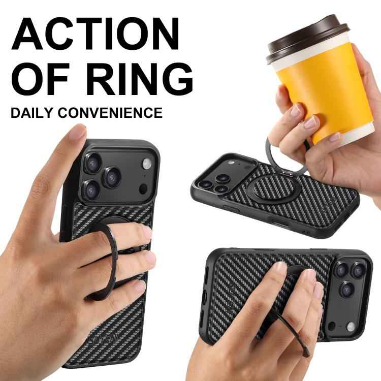 Suteni G3 Carbon Fiber Leather 360 Rotation Holder MagSafe Phone Case