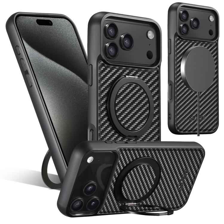 Suteni G3 Carbon Fiber Leather 360 Rotation Holder MagSafe Phone Case