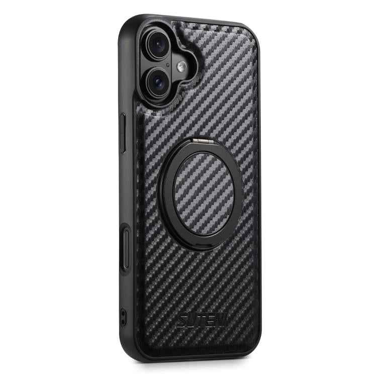 Suteni G3 Carbon Fiber Leather 360 Rotation Holder MagSafe Phone Case