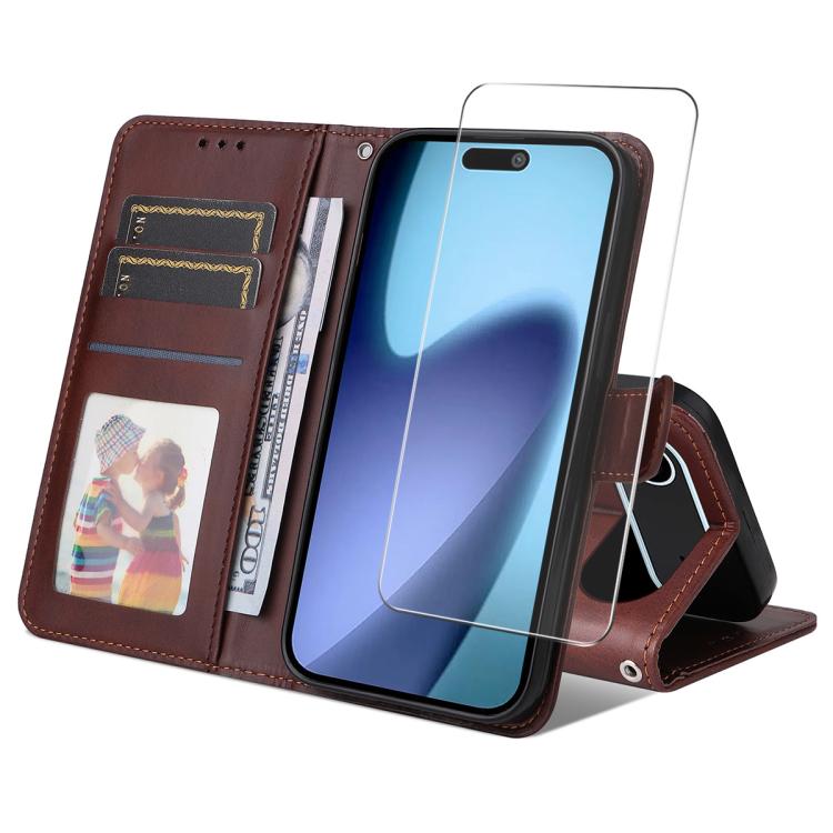 ENKAY Card Wallet Calf Texture Leather Phone Case with Thickened Glue No White Edge Film