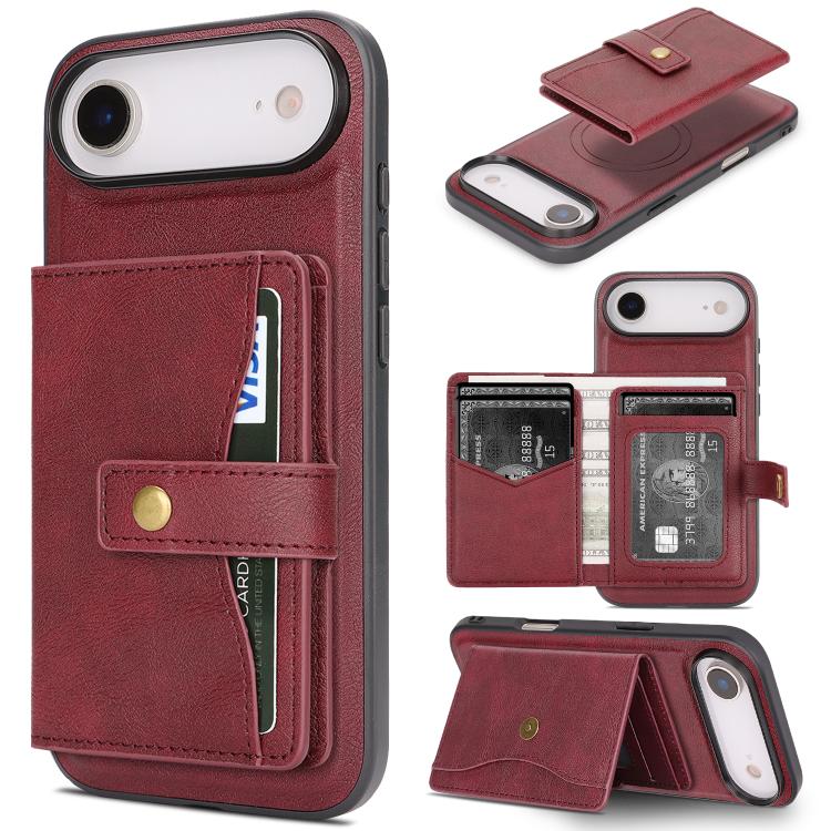 Kalebol Magnetic Button Card Bag MagSafe Ring Leather Phone Case