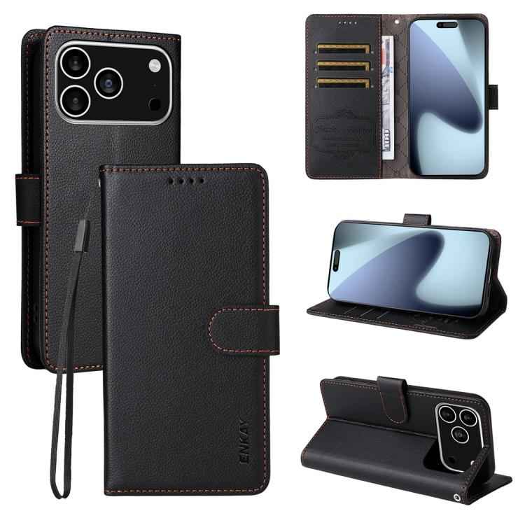 ENKAY RFID Blocking Wallet Kickstand Litchi Texture Leather Phone Case