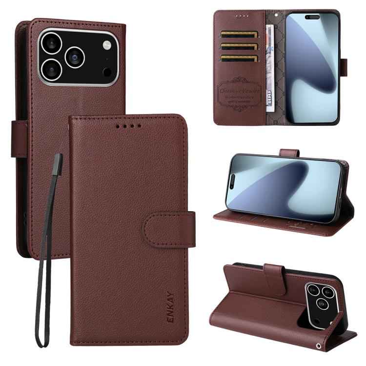 ENKAY RFID Blocking Wallet Kickstand Litchi Texture Leather Phone Case