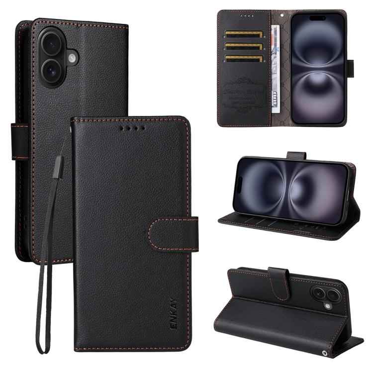 ENKAY RFID Blocking Wallet Kickstand Litchi Texture Leather Phone Case