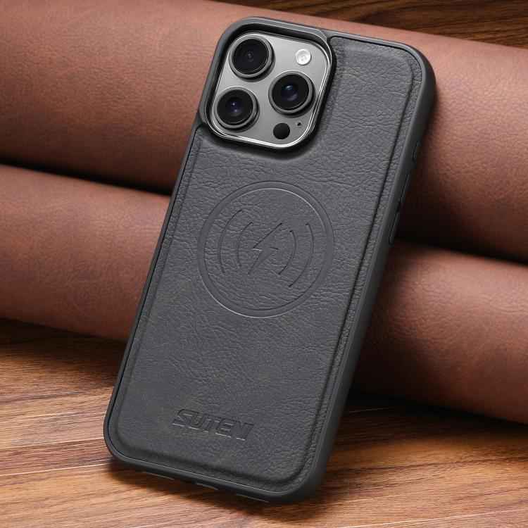 Suteni G5 Litchi Leather Magnetic MagSafe Phone Case