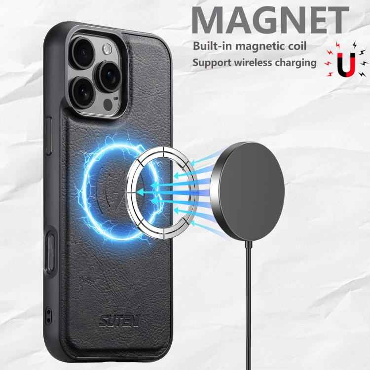 Suteni G5 Litchi Leather Magnetic MagSafe Phone Case
