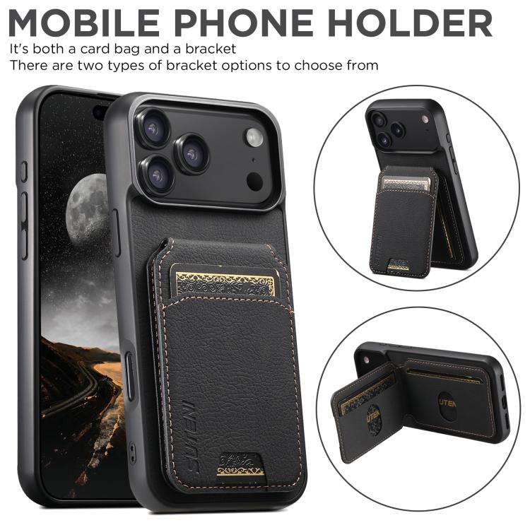 Suteni H02 Litchi Leather Card Wallet Phone Case with Stand Back Design