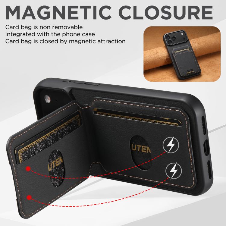 Suteni H02 Litchi Leather Card Wallet Phone Case with Stand Back Design