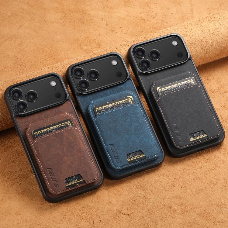 Suteni H02 Litchi Leather Card Wallet Phone Case with Stand Back Design