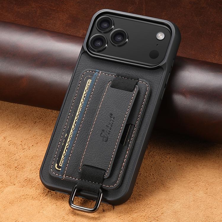 Suteni H13 Leather Wallet Case - Litchi Leather Wrist Strap Back Phone Case