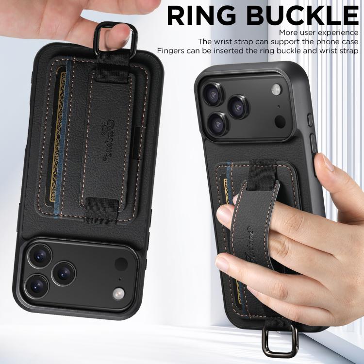 Suteni H13 Leather Wallet Case - Litchi Leather Wrist Strap Back Phone Case