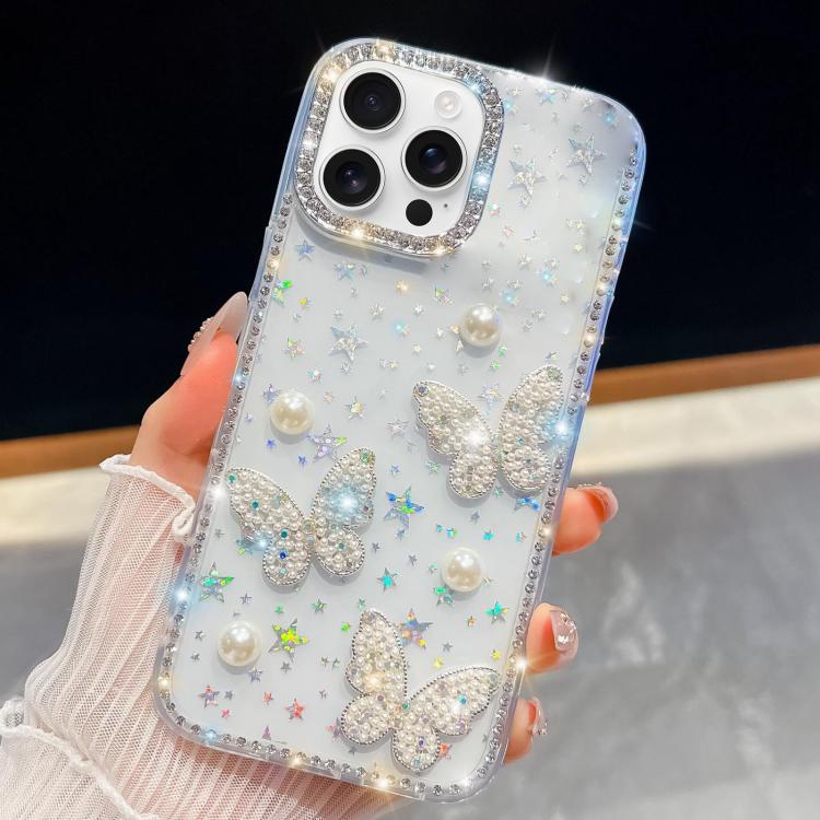 Diamond Glitter Pearl Butterfly Four-Corner Shockproof Phone Case