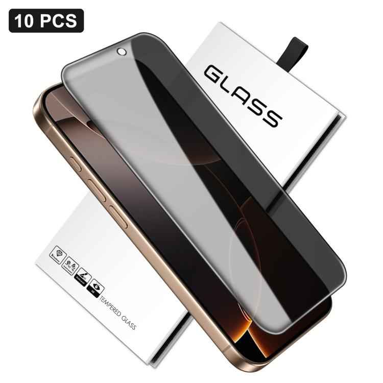 10pcs 360-Degree Privacy Silk-Screen Print Large Curved Edge High-Aluminium Tempered Glass Film, For iPhone 16e / iPhone 17 Pro Max