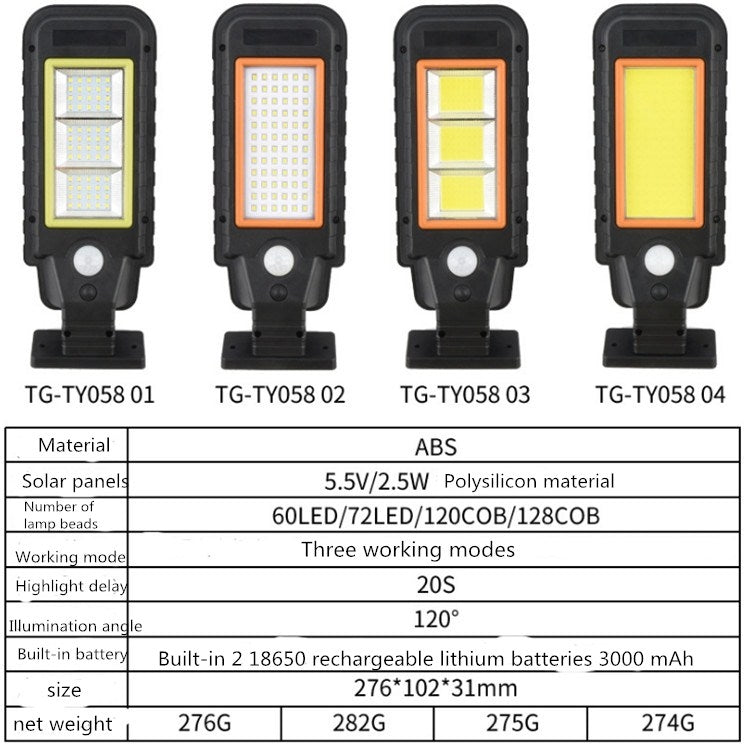 Solarlampenkörper-Induktionswandlampe LED-Straßenlaterne für den Außenbereich, wasserdichte Beleuchtung, 60 LED, 72 LED, 120 COB, 128 COB