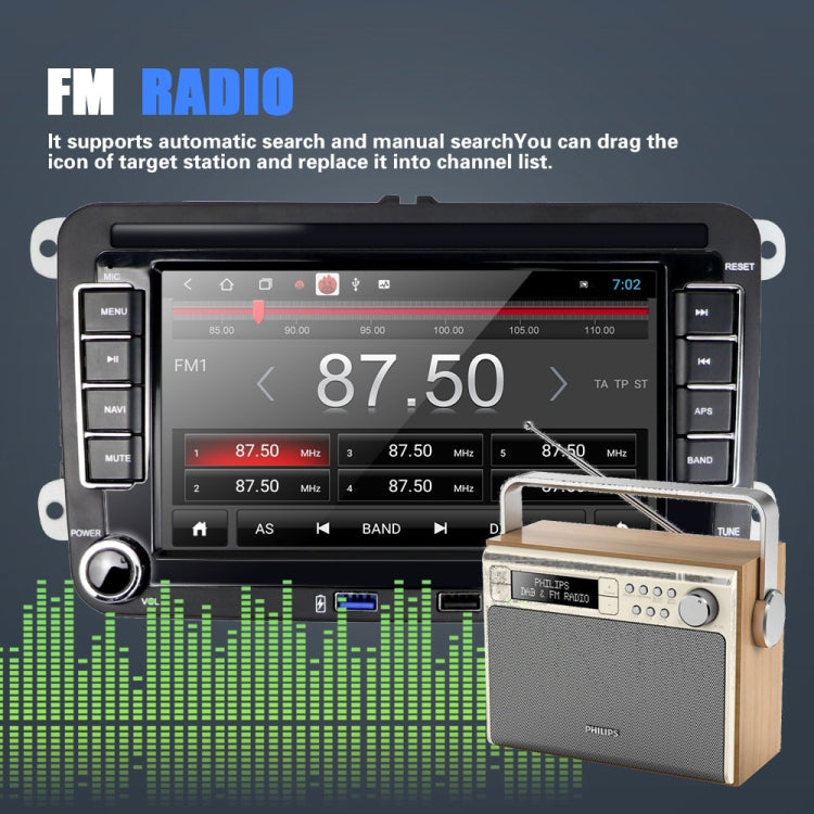 Adecuado para Volkswagen 7 pulgadas Reproductor multimedia para coche Navegación Bluetooth Marcha atrás Máquina integrada Android 10.0, 1+16G, 2+16G, 2+32G