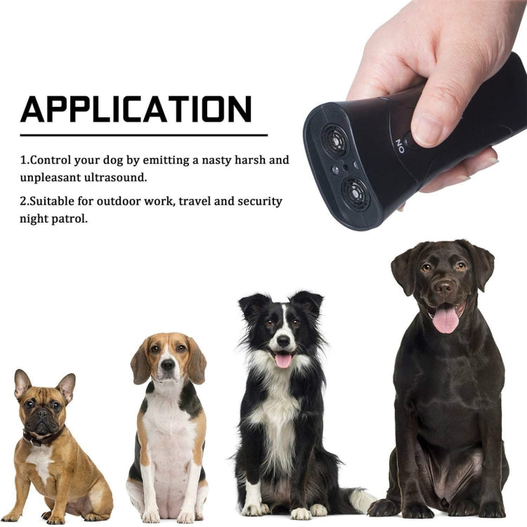 Repelente LED portátil para perros y linterna ultrasónica - Cabezal simple o doble (negro/amarillo)