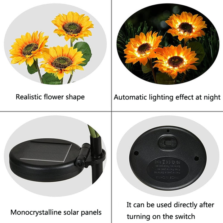 Lámpara solar de girasol para jardín: luz LED decorativa para césped y paisaje, con uno o tres cabezales.