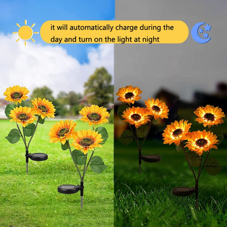 Lámpara solar de girasol para jardín: luz LED decorativa para césped y paisaje, con uno o tres cabezales.
