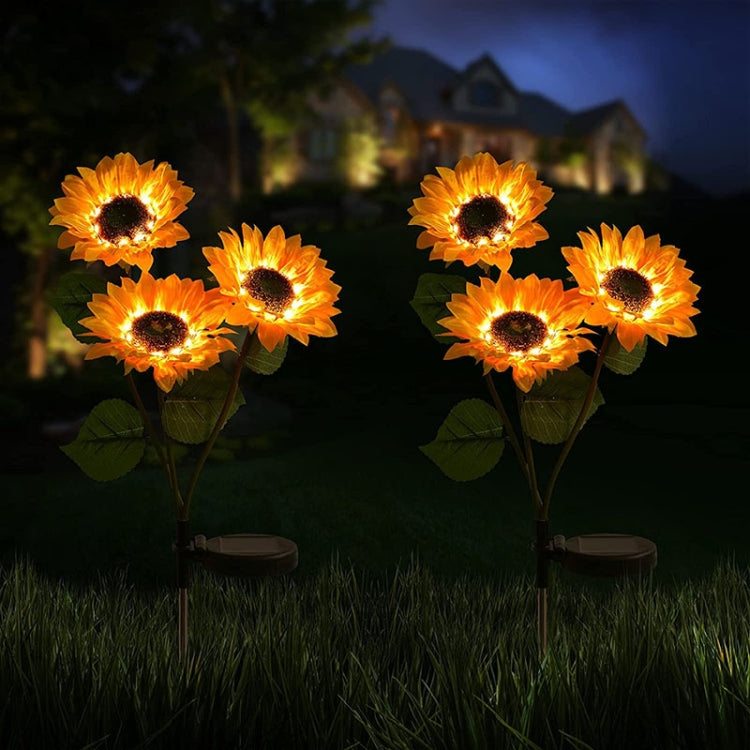 Lámpara solar de girasol para jardín: luz LED decorativa para césped y paisaje, con uno o tres cabezales.