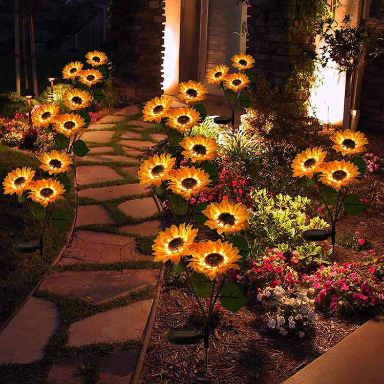 Lámpara solar de girasol para jardín: luz LED decorativa para césped y paisaje, con uno o tres cabezales.