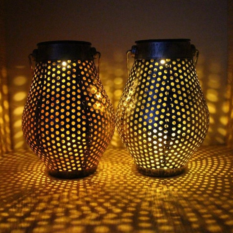 Outdoor Solar Lantern - Wrought Iron LED Portable Hollow Lantern for Courtyards