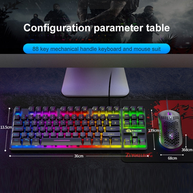 Juego de teclado y ratón ZIYOU LANG T2: teclado mecánico para juegos de 88 teclas con combinación de ratón luminoso