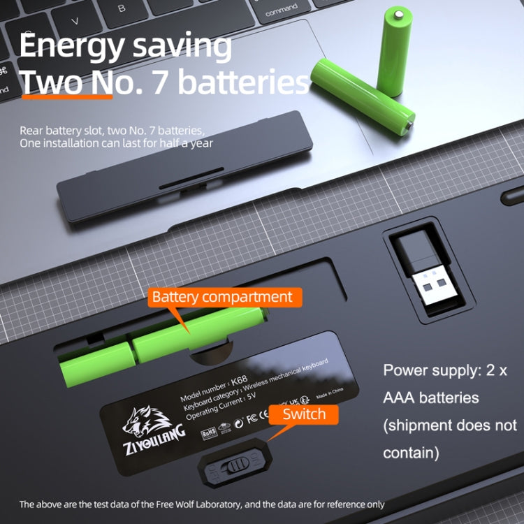Teclado mecánico inalámbrico Bluetooth ZIYOU LANG K68 de 68 teclas y modelo dual