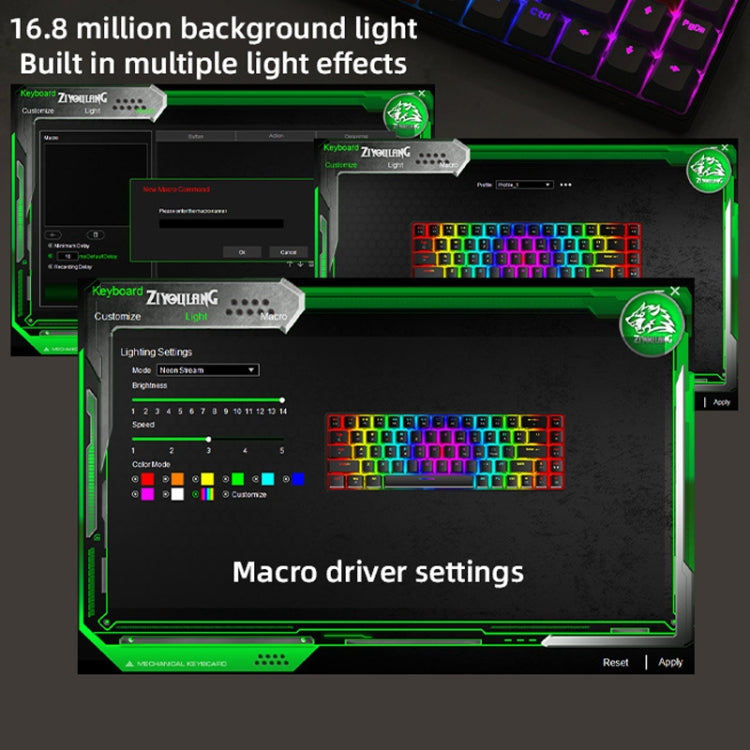 Teclado para juegos ZIYOU LANG T8: 68 teclas RGB mecánicas con longitud de cable óptima