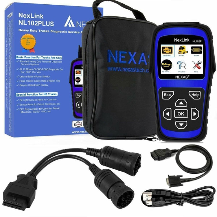 Escáner NexLink NL102P para vehículos diésel, mecánico, pesado, para camiones, coches, 2 en 1, con detección OBD2.