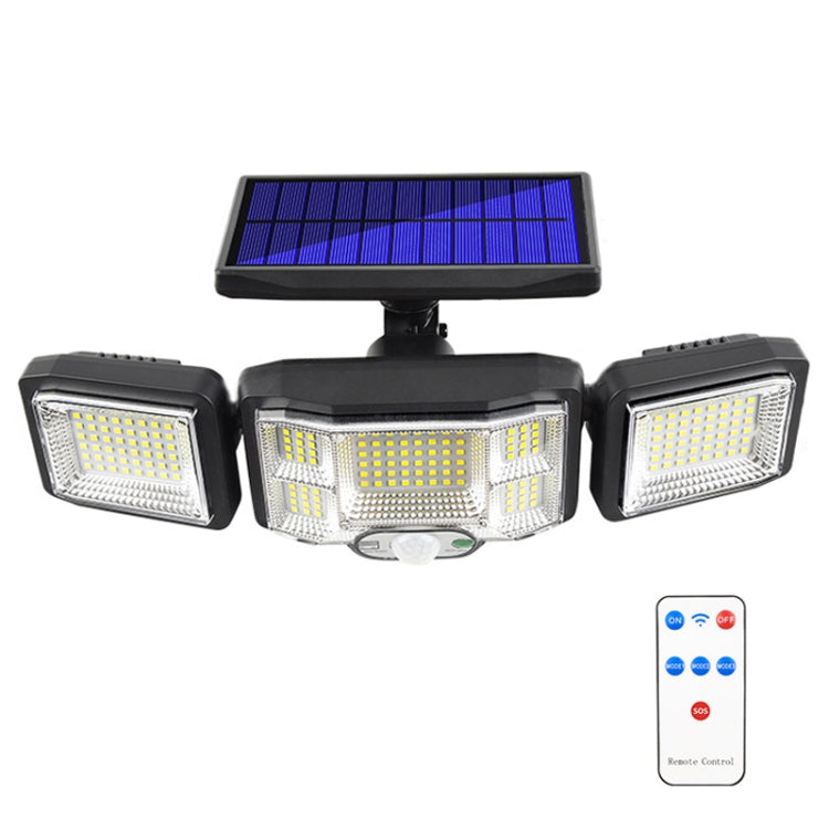 Lámpara solar de pared con control remoto, LED de triple rotación y sensor de luz.