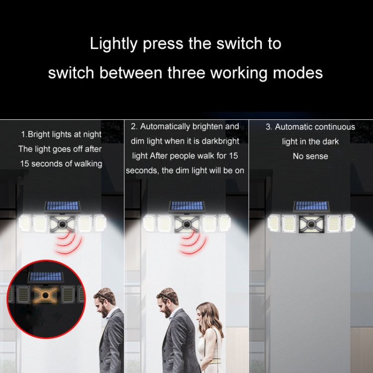 Lámpara solar de pared con control remoto, LED de triple rotación y sensor de luz.