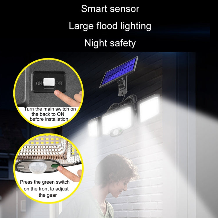 Lámpara solar de pared con control remoto, LED de triple rotación y sensor de luz.