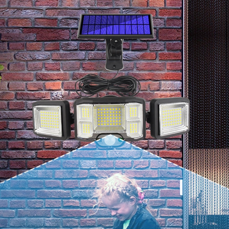 Lámpara solar de pared con control remoto, LED de triple rotación y sensor de luz.