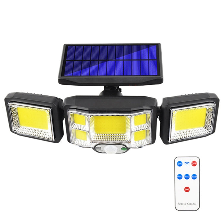 Lámpara solar de pared con control remoto, LED de triple rotación y sensor de luz.