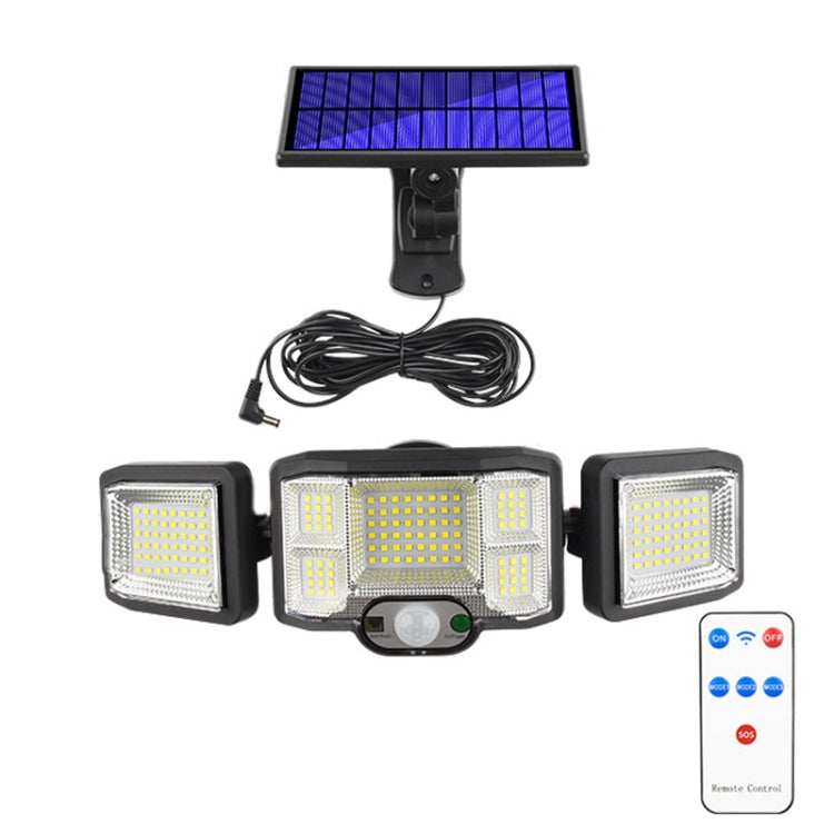 Lámpara solar de pared con control remoto, LED de triple rotación y sensor de luz.
