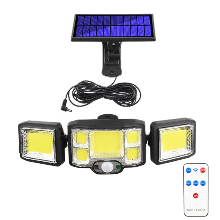 Lámpara solar de pared con control remoto, LED de triple rotación y sensor de luz.