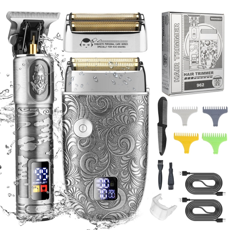 Men Bald Haircut 2 In 1 Electric Hair Clipper Waterproof Set, 962 Gold, 962 Gray