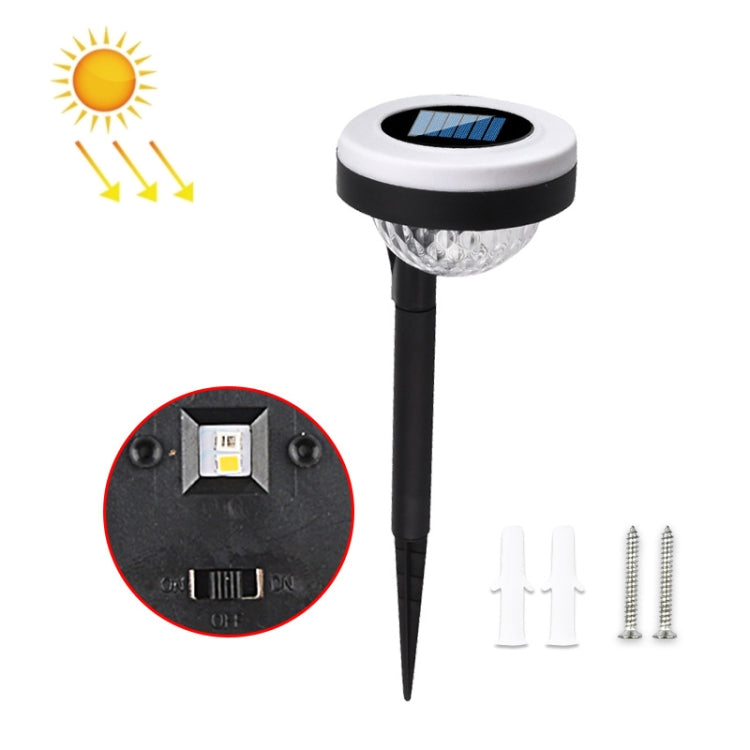 Luz LED solar para exteriores con enchufe de tierra y fuente de luz de dos colores.