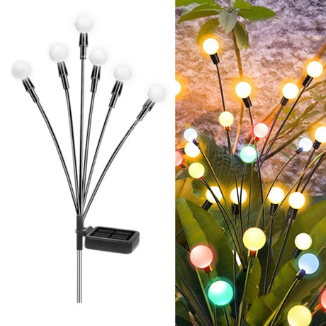 2sets Solar Firefly Lights Christmas Outdoor Garden Waterproof Lawn Lights, 6 Head Warm Light - LYDARZ
