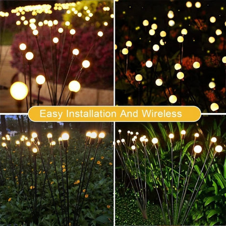 2sets Solar Firefly Lights Christmas Outdoor Garden Waterproof Lawn Lights, 6 Head Warm Light - LYDARZ