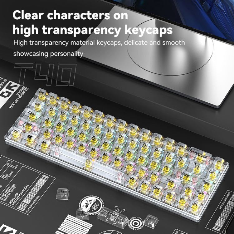 T-WOLF T40 68-Tasten RGB Mixed Light Office Gaming Transparente mechanische Tastatur
