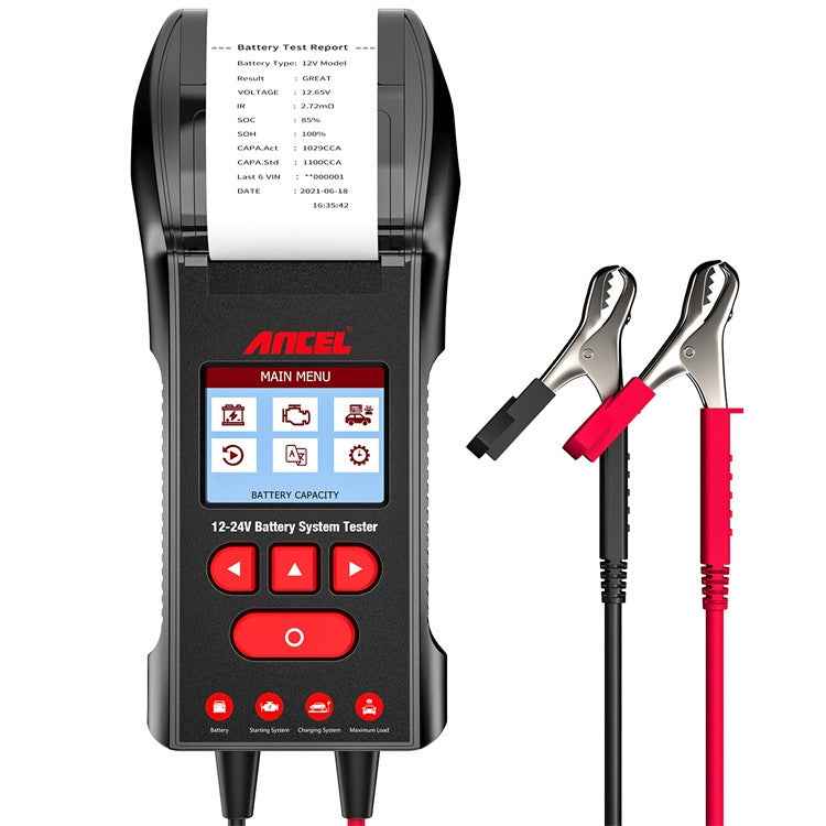 ANCEL 12V/24V Printer-Type Car Battery Tester Battery Power CCA Internal Resistance Life Detector, BST600