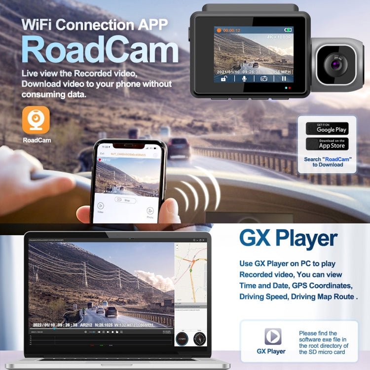 Grabadora de coche M700A de 3 canales 4K UHD frontal + 1080P interior + 2K trasera + GPS + WIFI