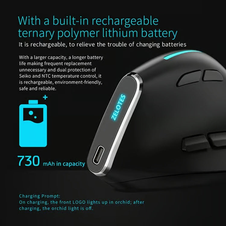 ZELOTES F36 Vertical Grip Bluetooth Mouse - 9-Keys Ergonomic Programming Dual Connectivity