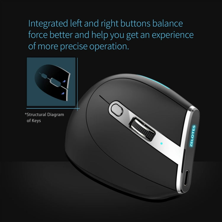 ZELOTES F36 Vertical Grip Bluetooth Mouse - 9-Keys Ergonomic Programming Dual Connectivity