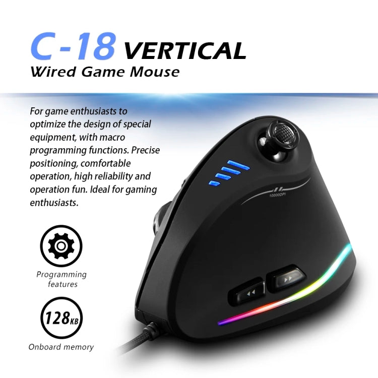 Ratón vertical para juegos ZELOTES C18 RGB: joystick ergonómico de 11 teclas, con cable y programación