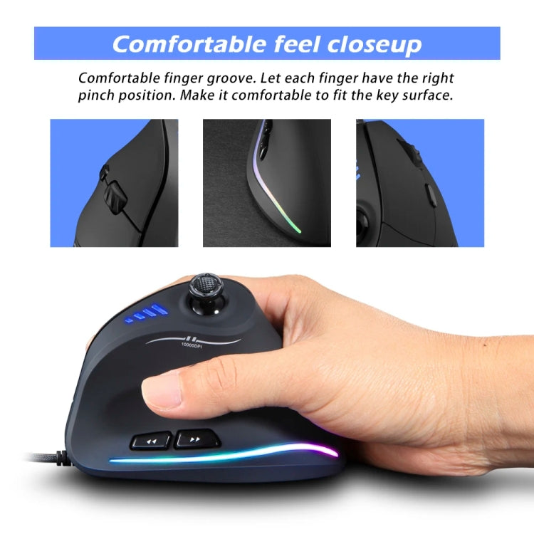 Ratón vertical para juegos ZELOTES C18 RGB: joystick ergonómico de 11 teclas, con cable y programación