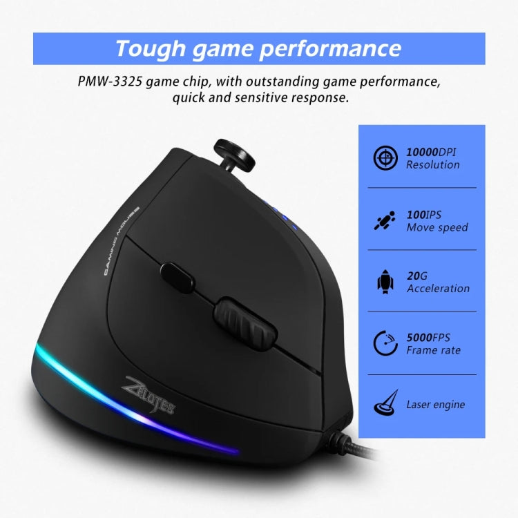 Ratón vertical para juegos ZELOTES C18 RGB: joystick ergonómico de 11 teclas, con cable y programación