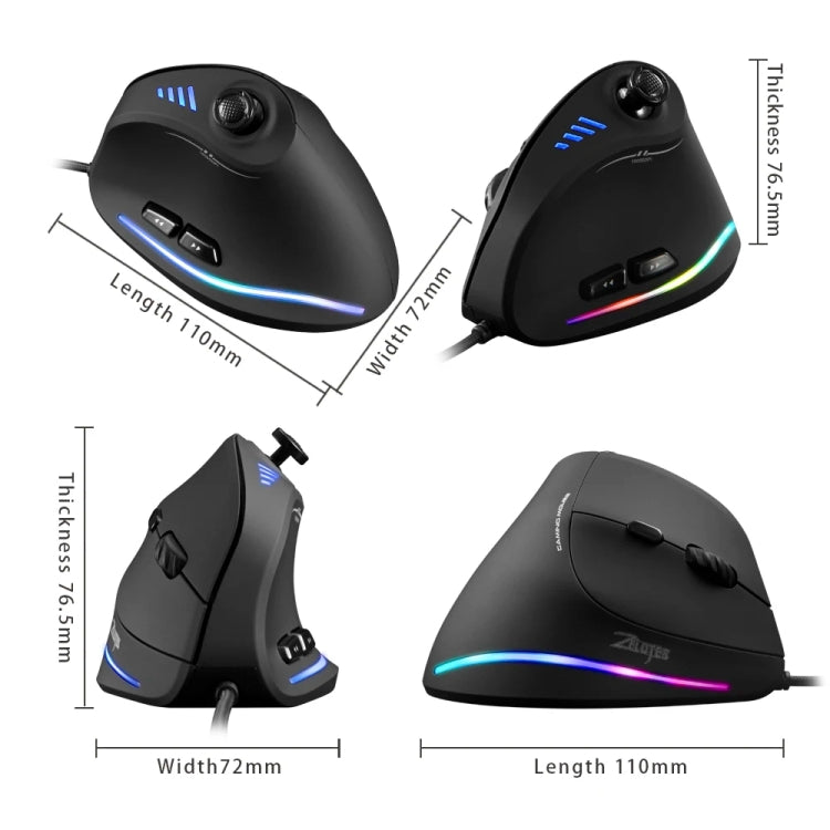 Ratón vertical para juegos ZELOTES C18 RGB: joystick ergonómico de 11 teclas, con cable y programación