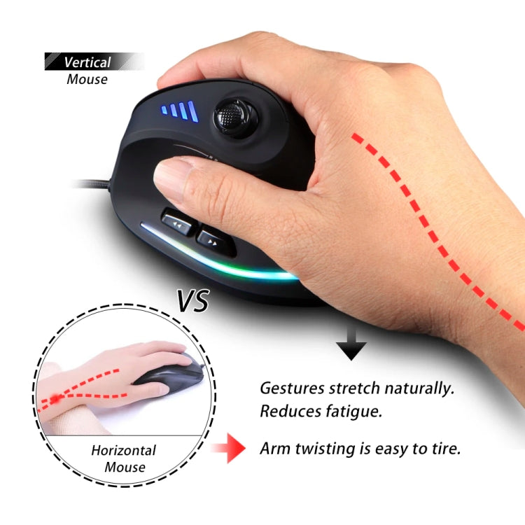 Ratón vertical para juegos ZELOTES C18 RGB: joystick ergonómico de 11 teclas, con cable y programación